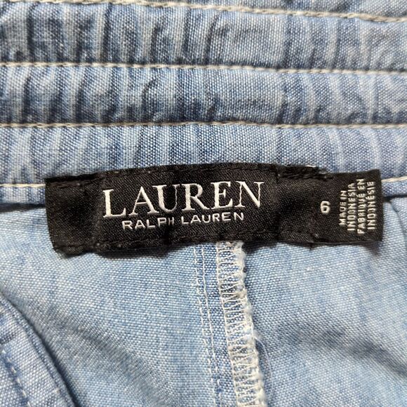 LRL Ralph Lauren Womens 6 Wide Leg Pant Chambray Blue Paperbag Drawstring Pocket - Picture 3 of 13